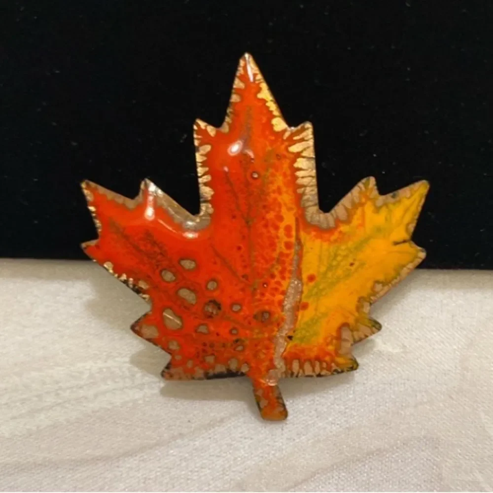 Vintage Jules Perrier Enamel Leaf Brooch